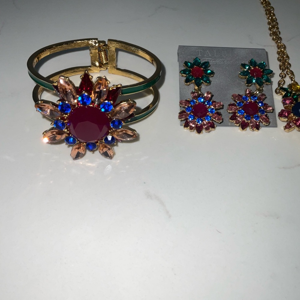 Talbots Multicolor Statement Necklace, Earrings, … - image 2